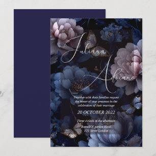 Invitación diseño de boda floral borgoña con vino rico