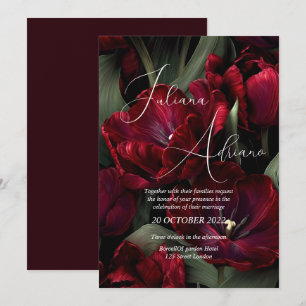 Invitación diseño de boda floral borgoña con vino rico