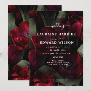 Invitación diseño de boda floral borgoña con vino rico