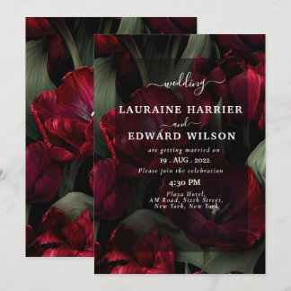 Invitación diseño de boda floral borgoña con vino rico