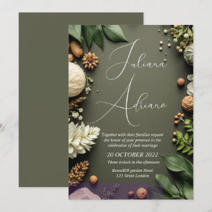 Invitación diseño de boda floral borgoña con vino rico