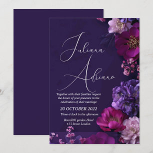 Invitación diseño de boda floral borgoña con vino rico