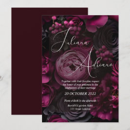 Invitación diseño de boda floral borgoña con vino rico