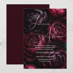 Invitación diseño de boda floral borgoña con vino rico