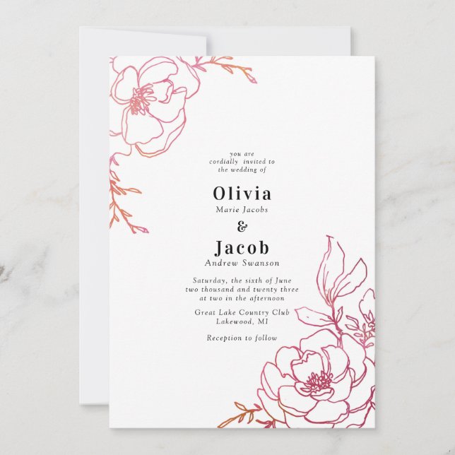 Invitación Diseño de Boda floral de flores (Anverso)