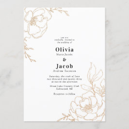 Invitación Diseño de Boda floral de flores en florines dorado