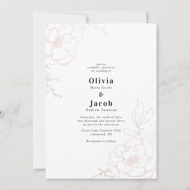 Invitación Diseño de Boda floral de Rubor Blossoms (Anverso)