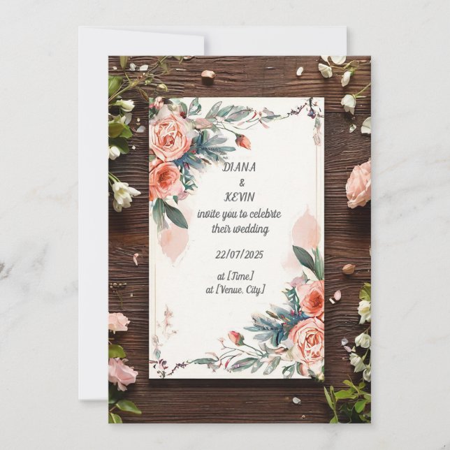 Invitación 🌿 Diseño de boda floral elegante 🌿 (Anverso)