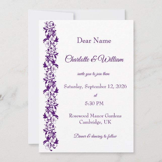 Invitación Diseño de boda floral elegante (Reverso)
