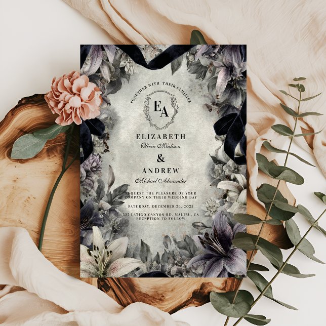Invitación Diseño de Boda floral monocromo gótico (Subido por el creador)