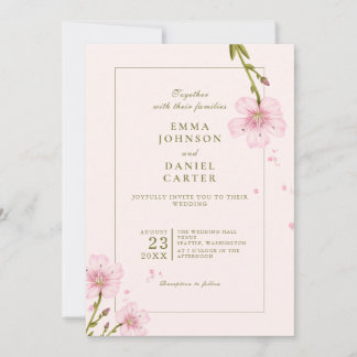 Invitación Diseño de Boda Minimalista con Floral Rosa Elegant
