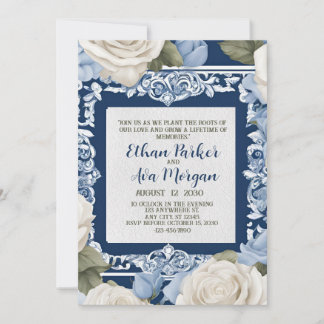 Invitación Diseño de Boda rosa azul y blanco