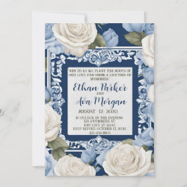 Invitación Diseño de Boda rosa azul y blanco