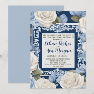 Invitación Diseño de Boda rosa azul y blanco