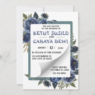 Invitación Diseño de Boda rosa azul y blanco