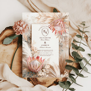 Invitación Diseño de Boda Rústico Boho Pampas