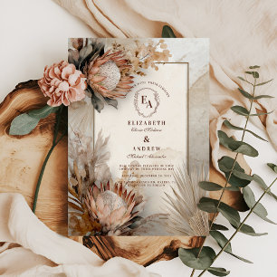 Invitación Diseño de Boda Rústico Boho Protea Pampas