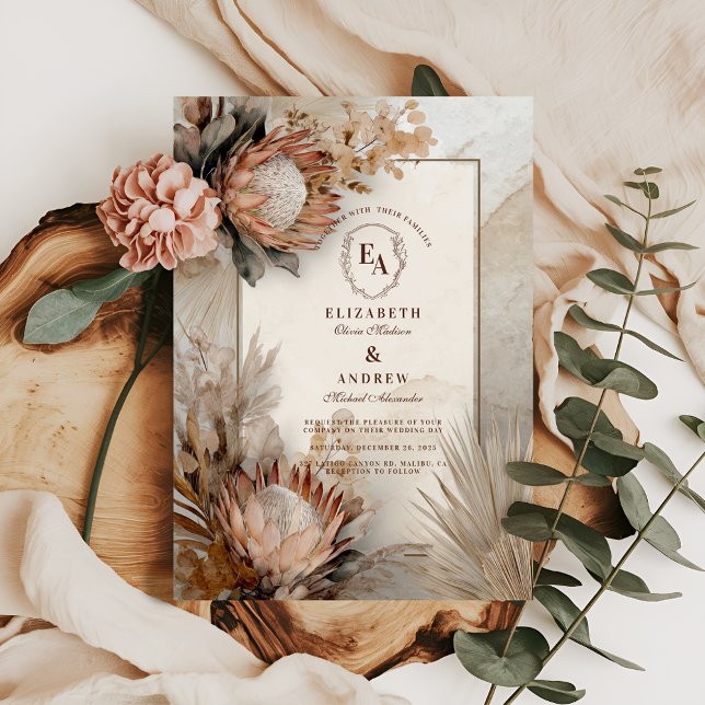 Invitación Diseño de Boda Rústico Boho Protea Pampas (Subido por el creador)