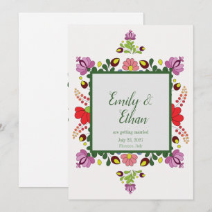 Invitación Diseño de boda y parte posterior floral folklórico