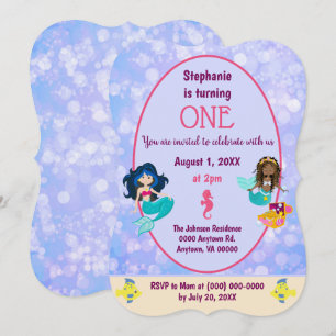 Invitación Diseño de Bokeh de Sirena Encantadora para Primer
