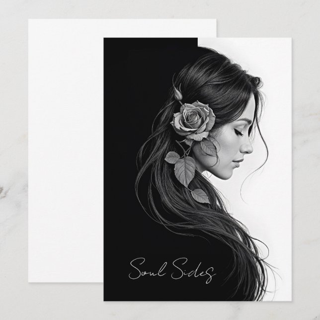 Invitación Diseño de cabello floral dramático y blanco inmadu (Anverso / Reverso)