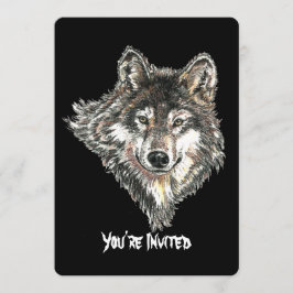 Invitación Diseño de cabeza de lobo silvestre acuarela
