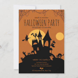Invitación Diseño de calabaza de bruja de casa embrujada vint