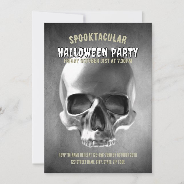 Invitación Diseño de calavera. Blanco y negro (Anverso)