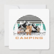 diseño de camping con un oso lindo, un coche vinta