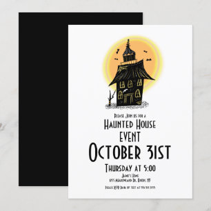 Invitación Diseño de Casa Embrujada de Halloween Dibujado a M