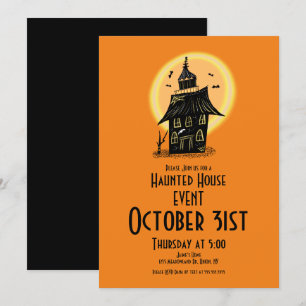 Invitación Diseño de Casa Embrujada de Halloween Dibujado a M