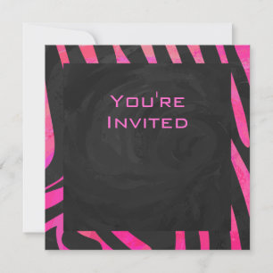 Invitación Diseño de cebra en negro y rosa caliente monograma