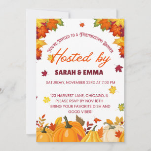 Invitación Diseño de cena de Acción de Gracias de otoño con a