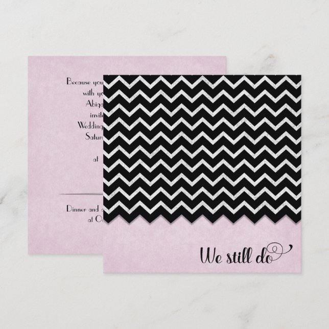 Invitación diseño de chevron negro y plateado en rosa (Anverso / Reverso)