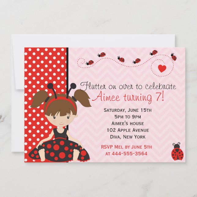 Invitación Diseño de chica Cutto Ladybug (Anverso)