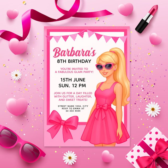 Invitación Diseño de Chica de Fiesta rosa Glam | Cumpleaños e (Subido por el creador)