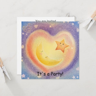 Invitación Diseño de cielo soñador con luna y estrellas en pa