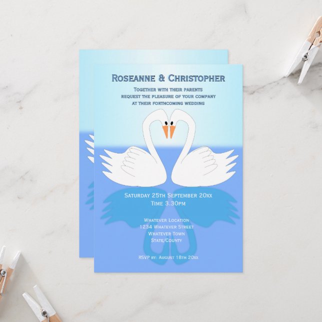 Invitación Diseño de cisnes para boda (Anverso/Reverso In Situ)
