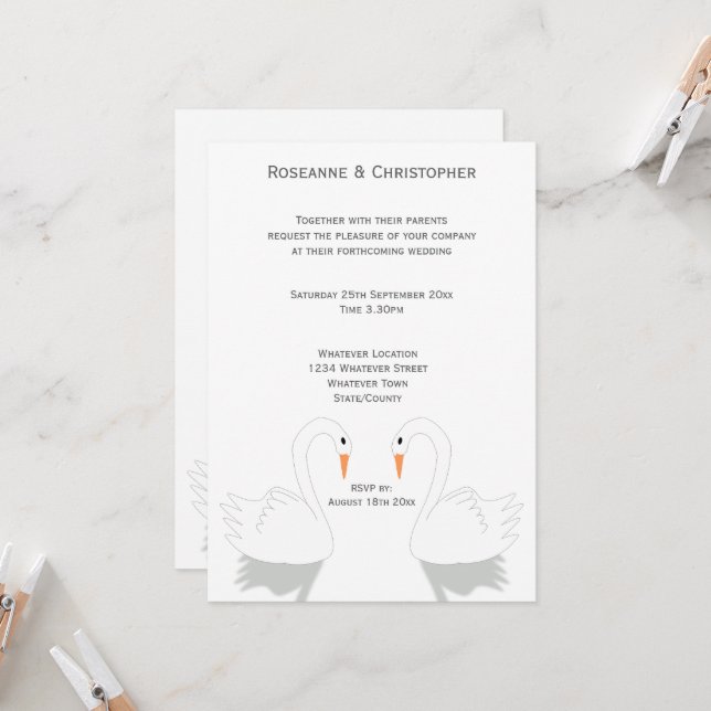 Invitación Diseño de cisnes para boda (Anverso/Reverso In Situ)