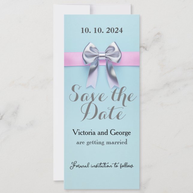 Invitación Diseño de color azul pastel con un arco (Anverso)