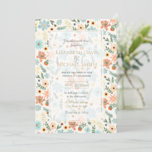 Invitación Diseño de color Ditsy Floral en blanco bonito