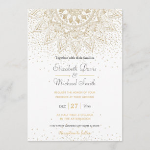 Invitación Diseño de confeti de mandala dorada elegante