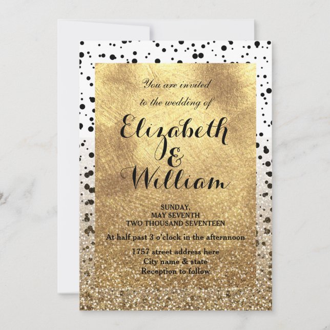 Invitación Diseño de confeti de puntos y oro falso (Anverso)