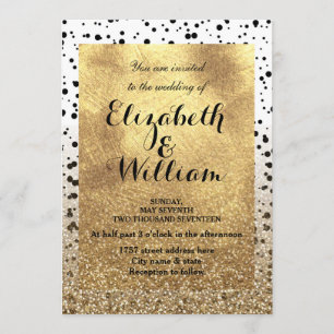 Invitación Diseño de confeti de puntos y oro falso