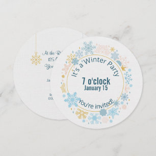 Invitación diseño de copos de nieve fiesta de invierno