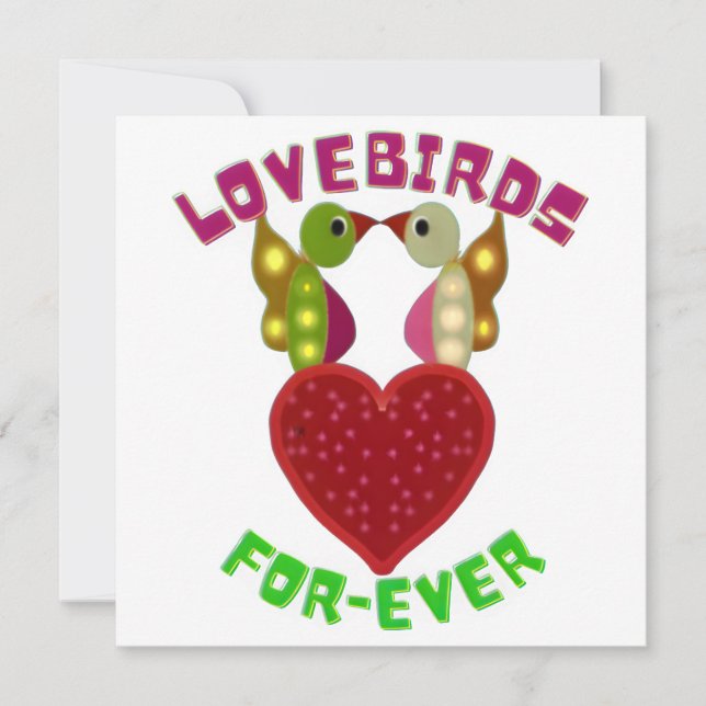 Invitación Diseño de corazón de Lovebirds radiante (Anverso)