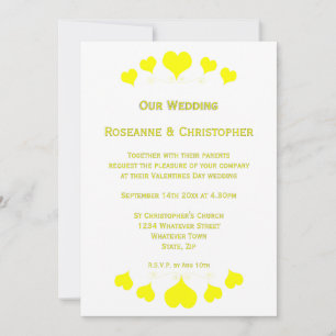 Invitación Diseño de Corazones Amarillos para Boda