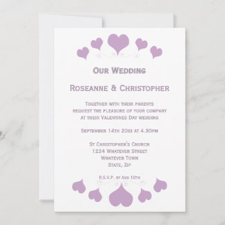Invitación Diseño de Corazones de Lila para Boda