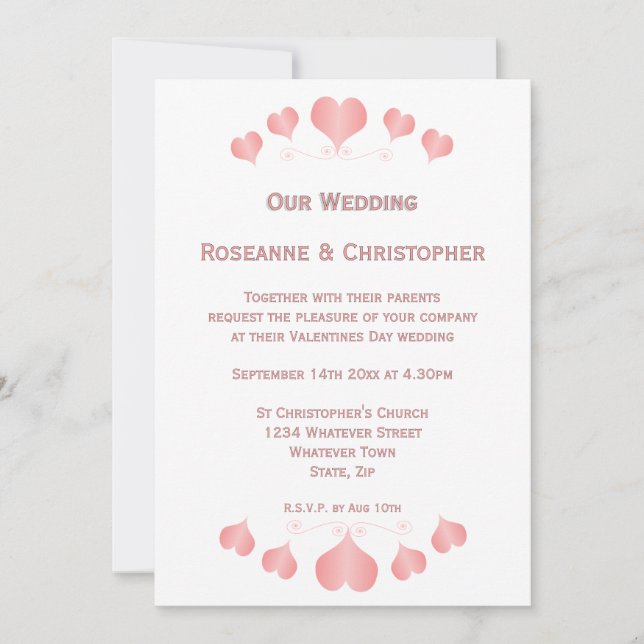 Invitación Diseño de Corazones Rosas Boda (Anverso)
