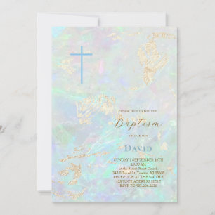 Invitación diseño de cristal azul pastel Bautizo